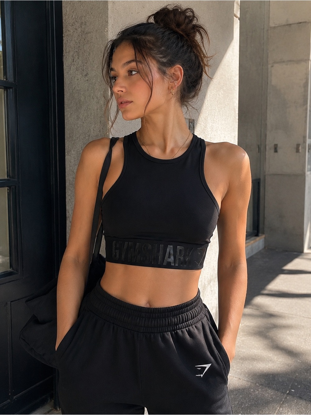 Gymshark Dry Training High Neck Longline Sports Bra Crop Tank Black Size Small